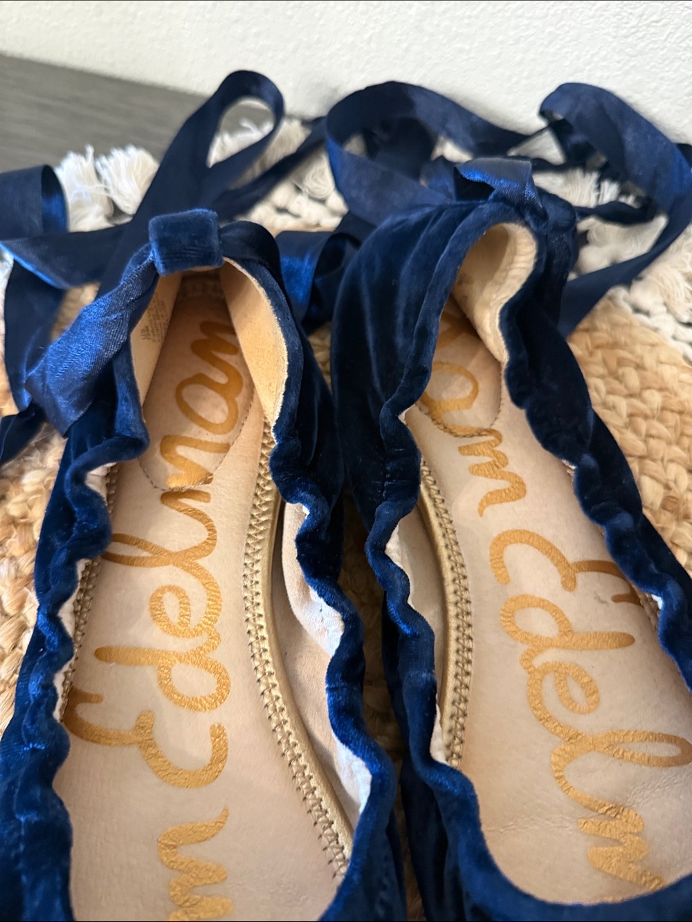 Sam Edelman Navy Blue Velvet Ankle Tie Ballet Flats Size 10 - Picture 6 of 14